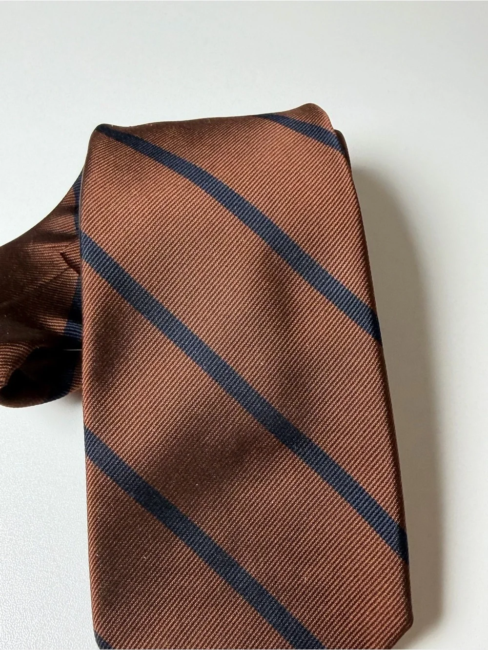 Roderick St. John’s USA Repp Tie Trad Ivy Brown Stripe with Navy Accents Classic